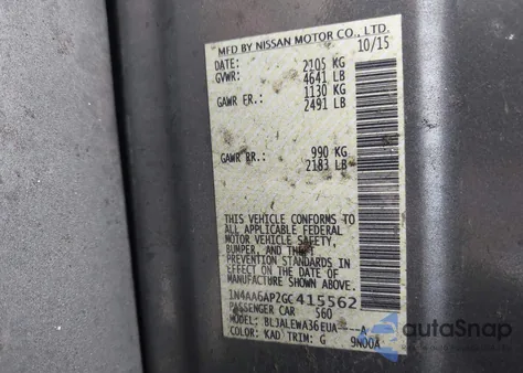 2016 Nissan Maxima 3.5 Sl из США, поврежденный, VIN 1N4AA6AP2GC415562